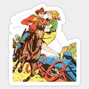 Colorful Cowboy Girl Horse Retro Vintage Comicbook Sticker